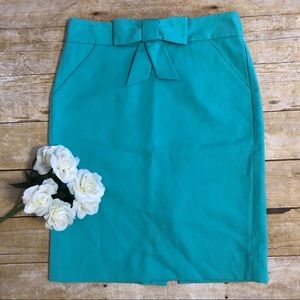 J.Crew Turquoise Pencil Skirt with Bow